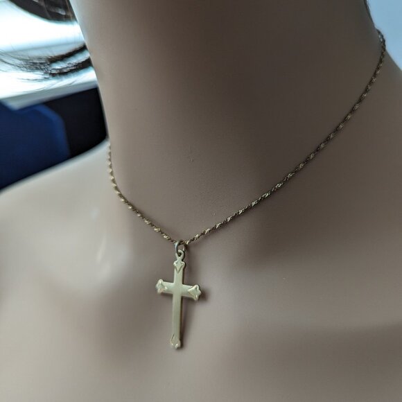 Antique Cross Necklace KIRNER's 12k Gold Filled Religious Faith Statement Signed - Picture 2 of 16